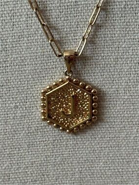 FREE with Bundle Gold Tone Hexagon Initial J Pendant Necklace
